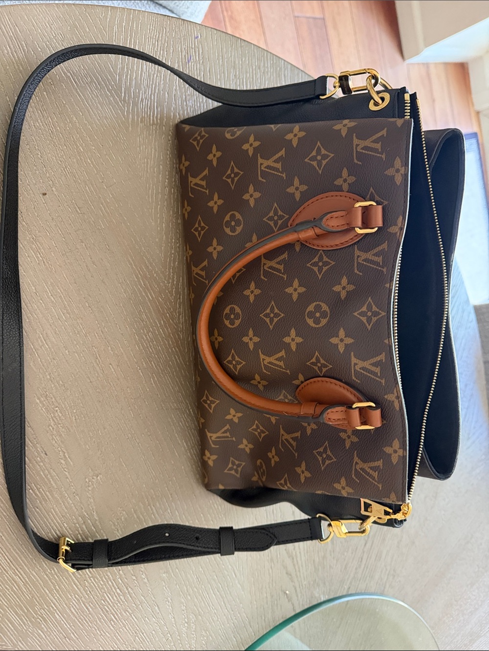 Louis Vuitton Monogram Canvas Brown and Tan Satchel with Black Strap